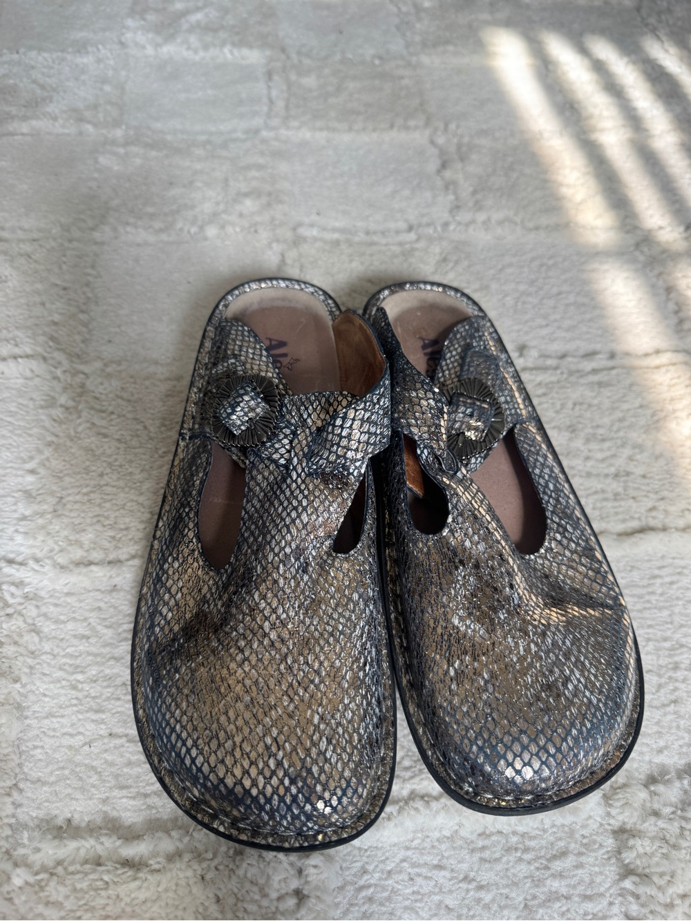 Alegria PG Lite Metallic Snakeskin Leather Clogs Slingback Shoes Size 41